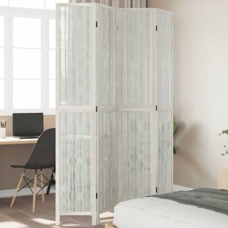 Room Divider 4 Panels White Solid Wood Paulownia vidaXL