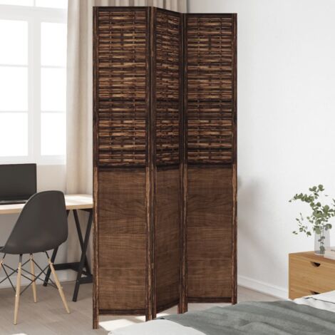 Room Divider 3 Panels Dark Brown Solid Wood Paulownia vidaXL