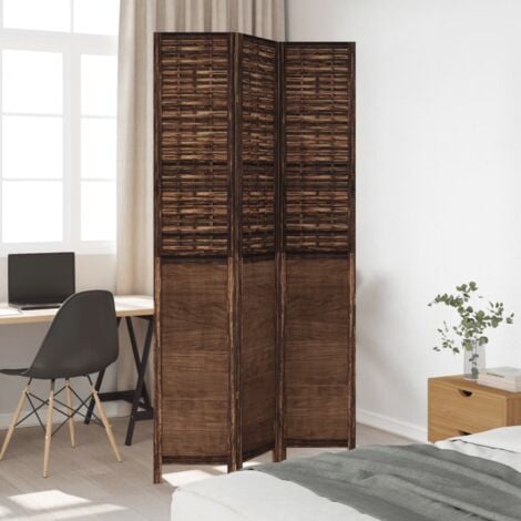 Room Divider 3 Panels Dark Brown Solid Wood Paulownia vidaXL
