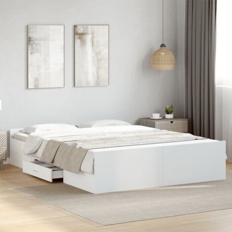 Bed Frame with Drawers without Mattress White 160x200 cm vidaXL