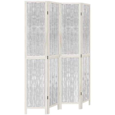 Room Divider 4 Panels White Solid Wood Paulownia vidaXL
