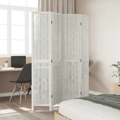 Room Divider 4 Panels White Solid Wood Paulownia vidaXL