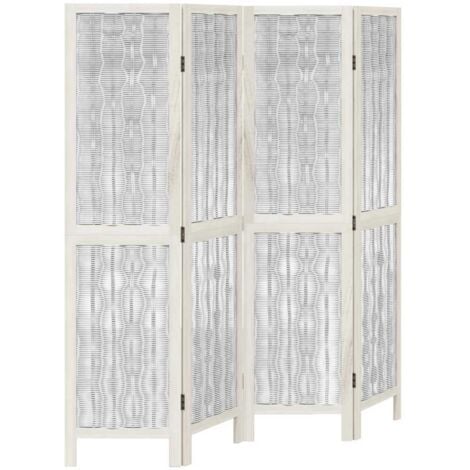 Room Divider 4 Panels White Solid Wood Paulownia vidaXL