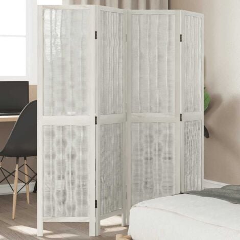 Room Divider 4 Panels White Solid Wood Paulownia vidaXL