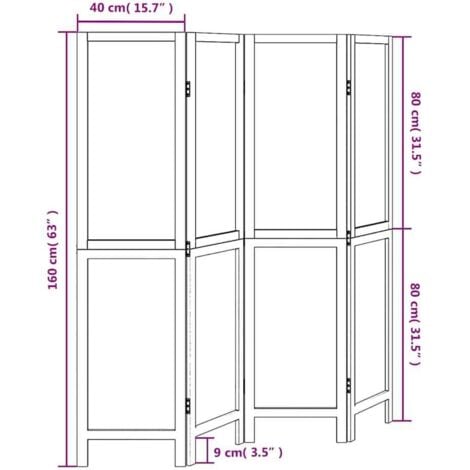 Room Divider 4 Panels White Solid Wood Paulownia vidaXL
