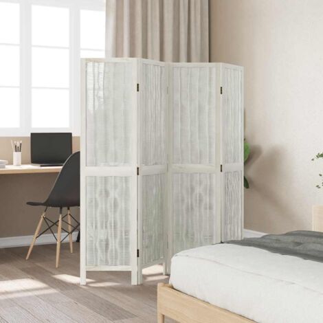 Room Divider 4 Panels White Solid Wood Paulownia vidaXL