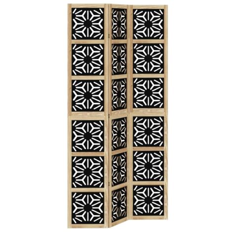 Room Divider 3 Panels Brown and Black Solid Wood Paulownia vidaXL