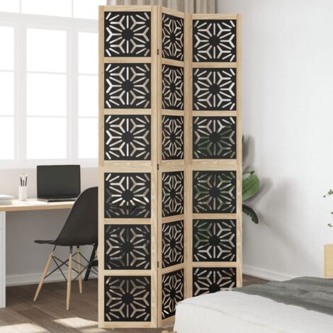 Room Divider 3 Panels Brown and Black Solid Wood Paulownia vidaXL