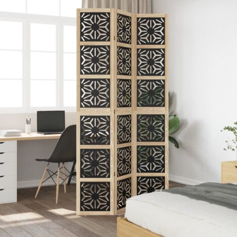 Room Divider 3 Panels Brown and Black Solid Wood Paulownia vidaXL