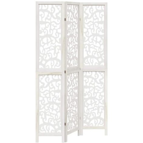 Room Divider 3 Panels White Solid Wood Paulownia vidaXL