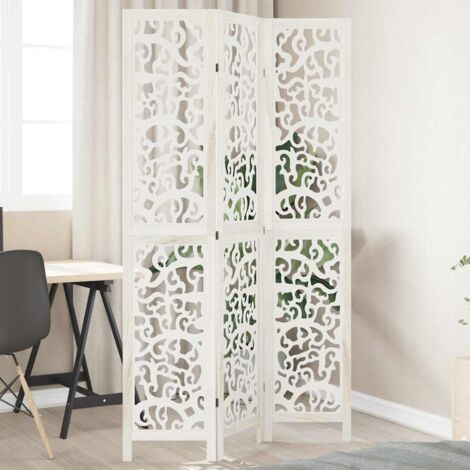 Room Divider 3 Panels White Solid Wood Paulownia vidaXL