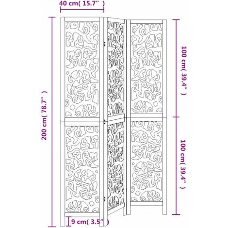 Room Divider 3 Panels White Solid Wood Paulownia vidaXL