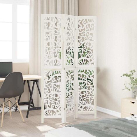 Room Divider 3 Panels White Solid Wood Paulownia vidaXL