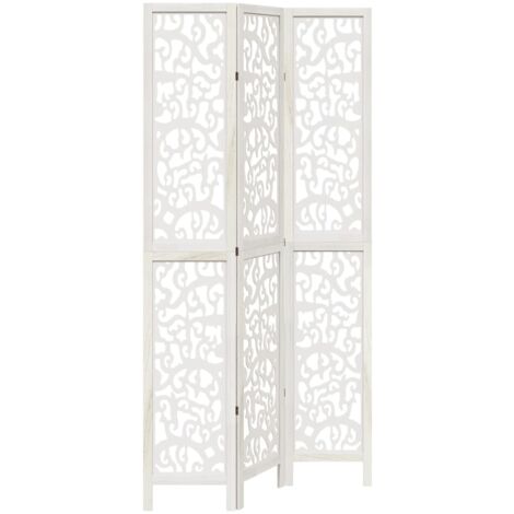Room Divider 3 Panels White Solid Wood Paulownia vidaXL