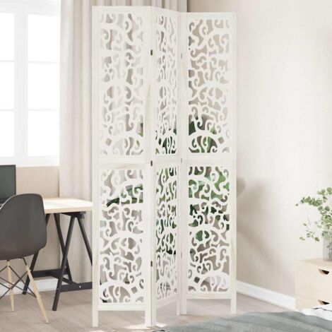 Room Divider 3 Panels White Solid Wood Paulownia vidaXL