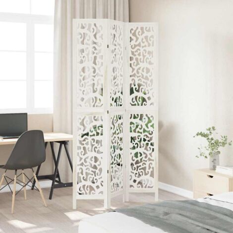 Room Divider 3 Panels White Solid Wood Paulownia vidaXL