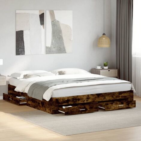Bed Frame with Drawers without Mattress Smoked Oak 180x200 cm Super King vidaXL