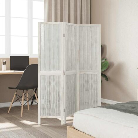 Room Divider 3 Panels White Solid Wood Paulownia vidaXL