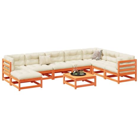 vidaXL 9 Piece Garden Sofa Set Wax Brown Solid Wood Pine