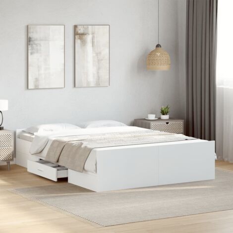 Bed Frame with Drawers without Mattress White 120x190 cm Small Double vidaXL (1/5)