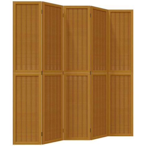 Room Divider 5 Panels Brown Solid Wood Paulownia vidaXL