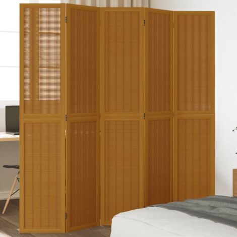 Room Divider 5 Panels Brown Solid Wood Paulownia vidaXL