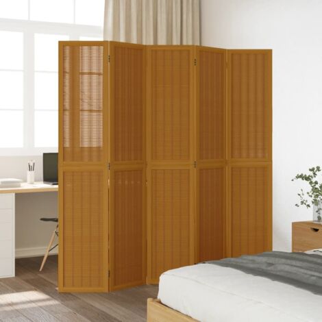 Room Divider 5 Panels Brown Solid Wood Paulownia vidaXL