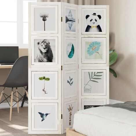 Room Divider 3 Panels White Solid Wood Paulownia vidaXL