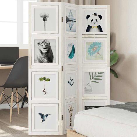 Room Divider 3 Panels White Solid Wood Paulownia vidaXL