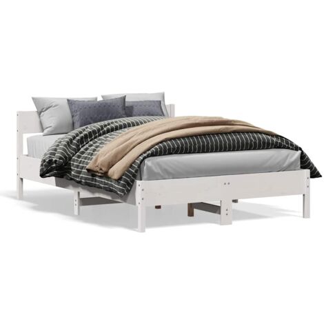 Bed Frame without Mattress White 150x200 cm King Size Solid Wood Pine vidaXL (1/5)