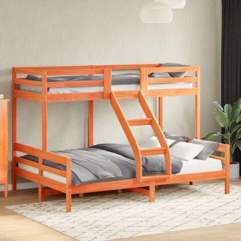 Bunk Bed without Mattress 90x200/140x200 cm Wax Brown Solid Wood vidaXL