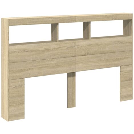 Headboard Cabinet with LED Sonoma Oak 160x17x102 cm vidaXL