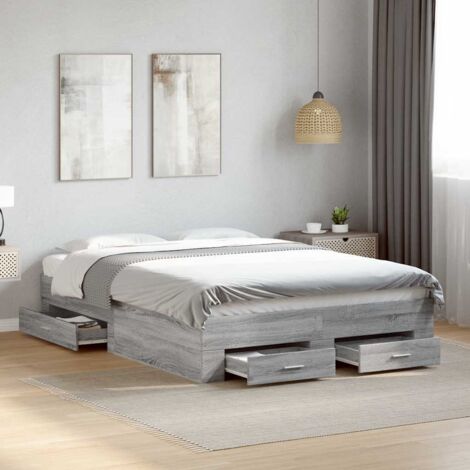 Bed Frame with Drawers without Mattress Grey Sonoma 135x190 cm Double vidaXL