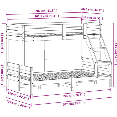 Bunk Bed without Mattress 80x200/120x200 cm Wax Brown Solid Wood vidaXL