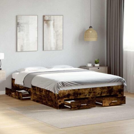Bed Frame with Drawers without Mattress Smoked Oak 135x190 cm Double vidaXL