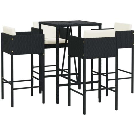5 Piece Garden Bar Set with Cushions Black Poly Rattan vidaXL (1/5)