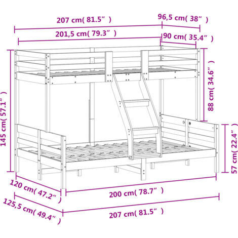 Bunk Bed without Mattress 90x200/120x200 cm Wax Brown Solid Wood vidaXL