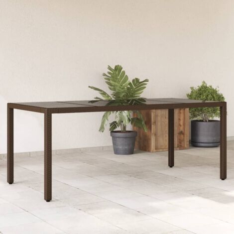 Garden Table with Glass Top Brown 190x90x75 cm Poly Rattan vidaXL