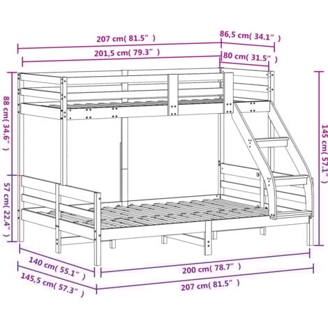Bunk Bed without Mattress 80x200/140x200 cm Wax Brown Solid Wood vidaXL