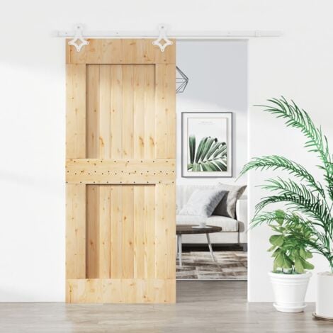 Sliding Door with Hardware Set 80x210 cm Solid Wood Pine vidaXL