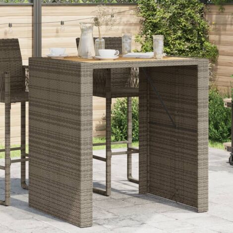 Garden Bar Table with Acacia Wood Top Grey 105x80x110 cm Poly Rattan vidaXL
