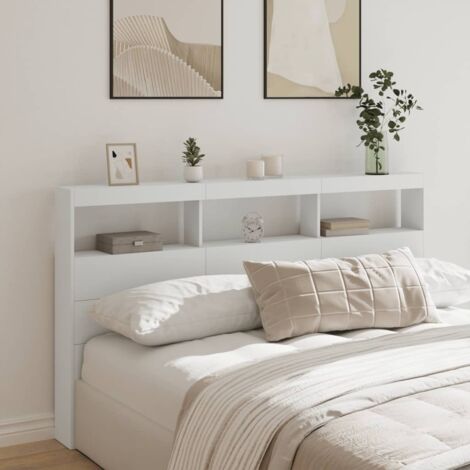 Headboard Cabinet with LED White 180x17x102 cm vidaXL