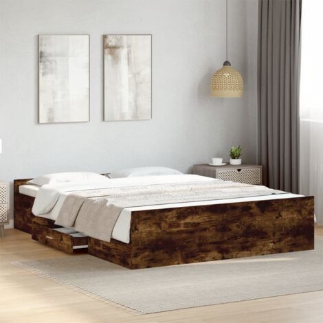 Bed Frame with Drawers without Mattress Smoked Oak 140x200 cm vidaXL