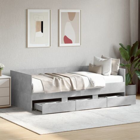 Daybed with Drawers without Mattress Concrete Grey 90x200 cm vidaXL