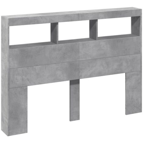 Headboard Cabinet with LED Concrete Grey 140x17x102 cm vidaXL