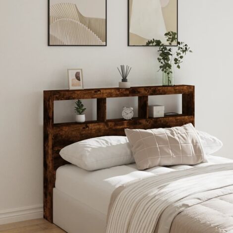 Headboard Cabinet with LED Smoked Oak 140x17x102 cm vidaXL