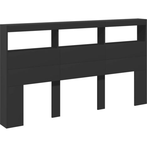 Headboard Cabinet with LED Black 180x17x102 cm vidaXL