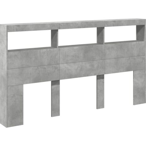 Headboard Cabinet with LED Concrete Grey 180x17x102 cm vidaXL
