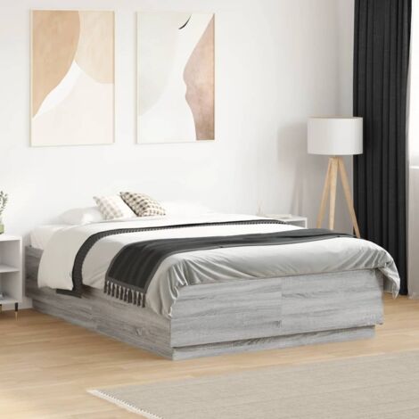 Bed Frame with LED without Mattress Grey Sonoma 135x190 cm Double vidaXL (1/5)