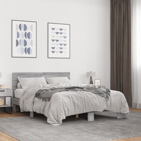 Bed Frame without Mattress Grey Sonoma 135x190 cm Double vidaXL (1/5)